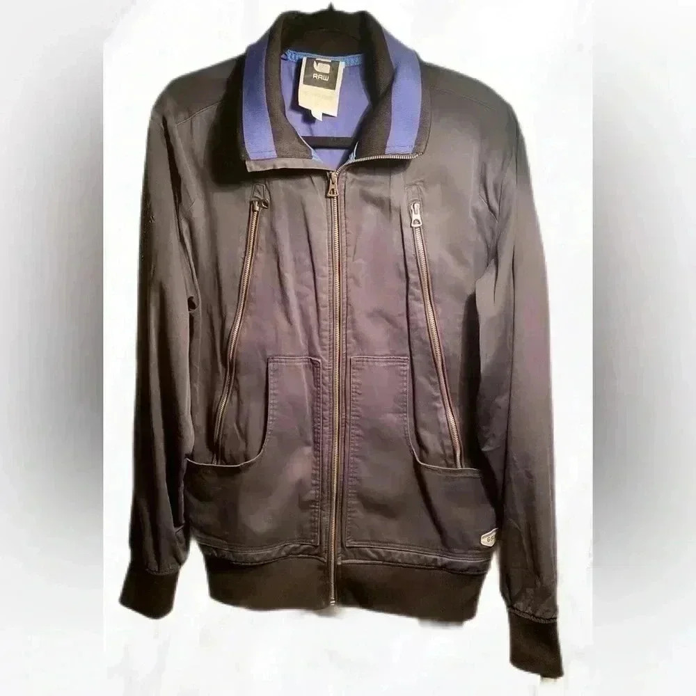 G  Star Raw Men's Jacket "Jack Vest SW" Soft Shell Lined Blue Ctn Zippers Pkts L